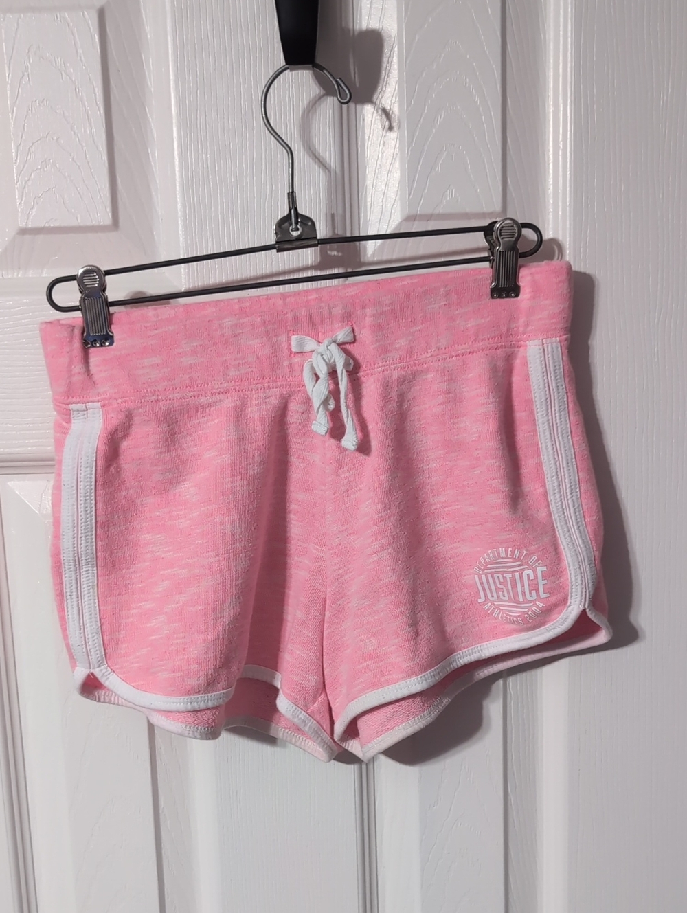 Justice Pink Heathered Knit Athletic Shorts with White Trim